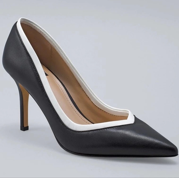 White House Black Market Shoes - White trim black leather pumps, WHBM, sz: 9.5, NEW!